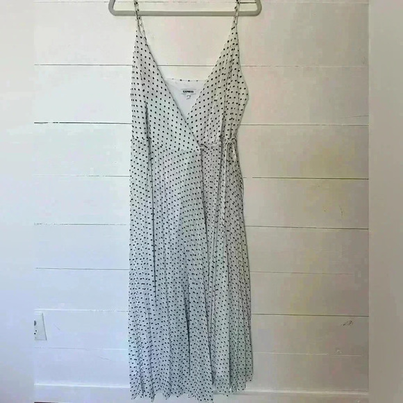Express White With Black Swiss Polka Dot Wrap Front Maxi Dress Size L - Picture 2 of 10